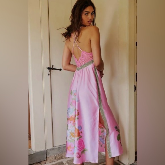 FREE PEOPLE Just Dreamy Maxi Slip dress pink size large - Picture 3 of 15